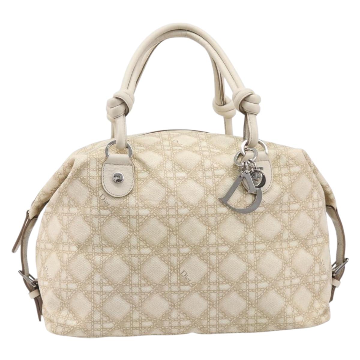 Christian Dior Panarea Hand Bag Canvas Ivory Silver Auth 209976A