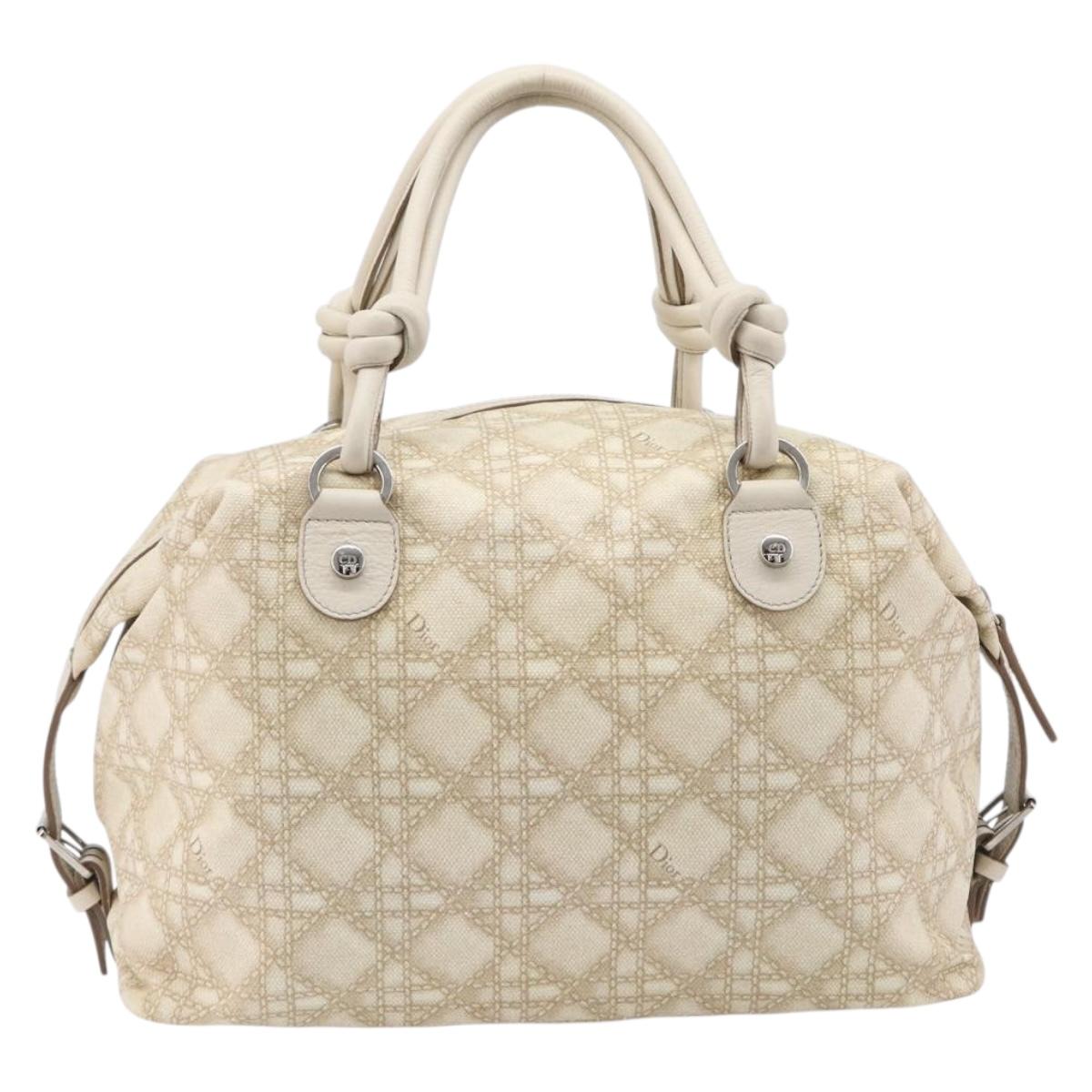 Christian Dior Panarea Hand Bag Canvas Ivory Silver Auth 209976A