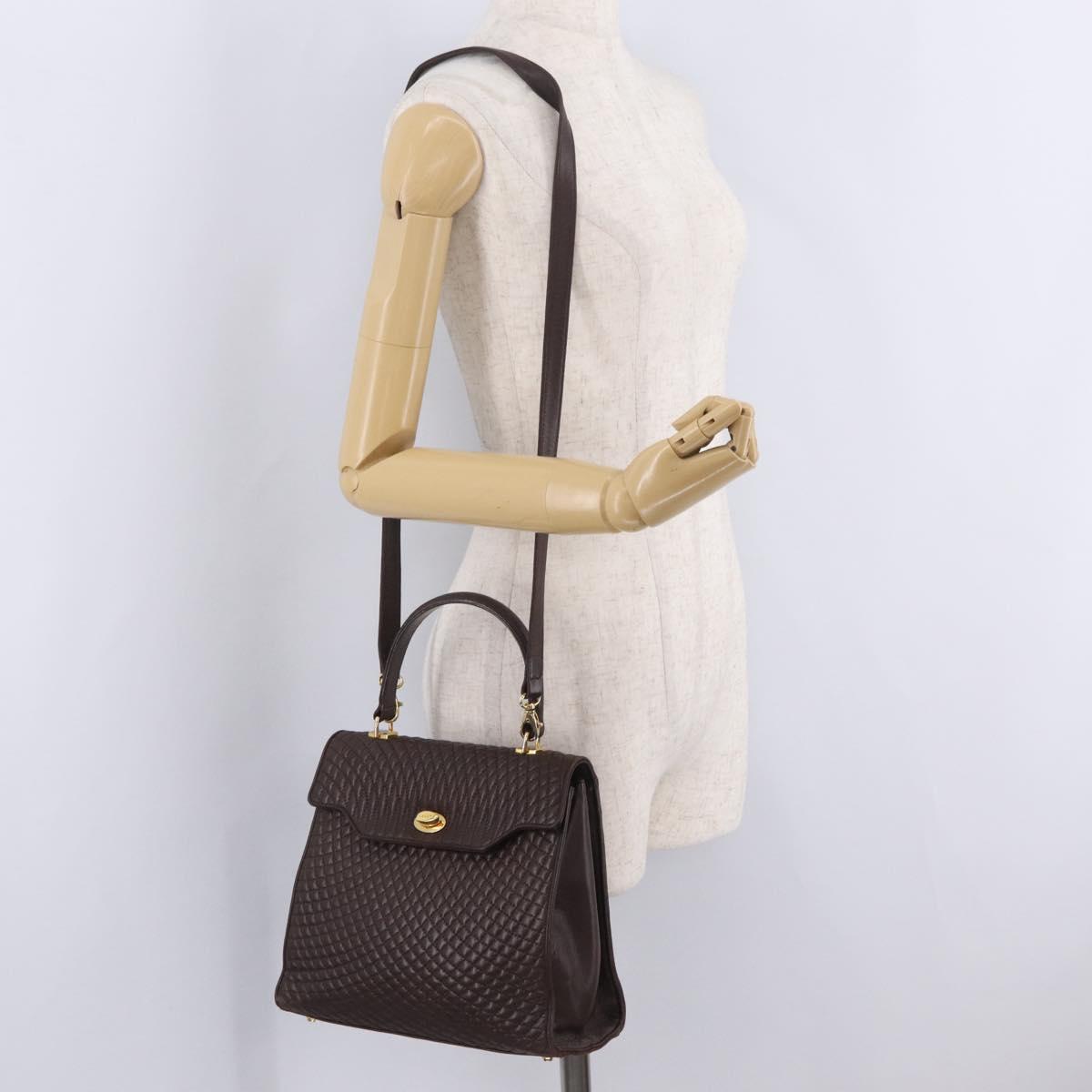 Bally Hand Bag Leather 2way Brown Gold Auth 209977