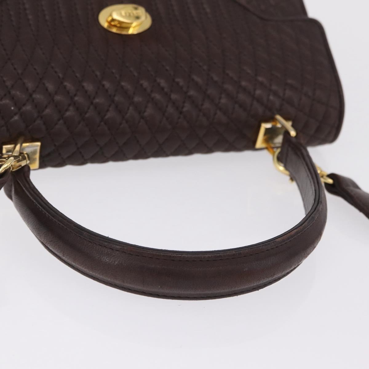 Bally Hand Bag Leather 2way Brown Gold Auth 209977