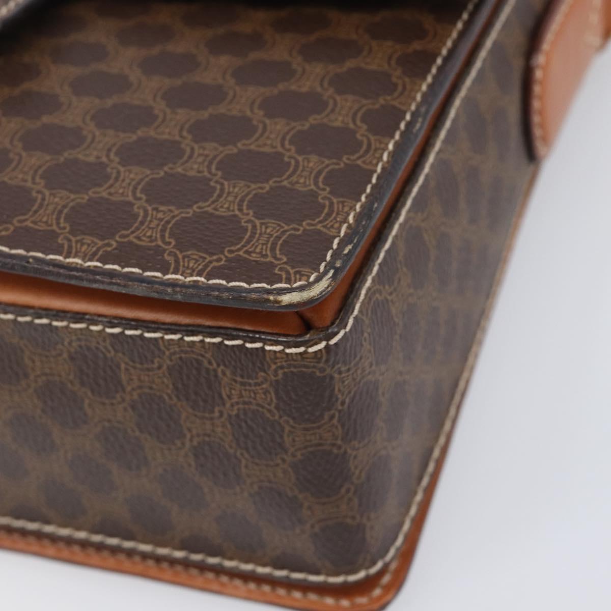 CELINE Macadam Canvas Shoulder Bag PVC Leather Brown Gold Auth 209978A