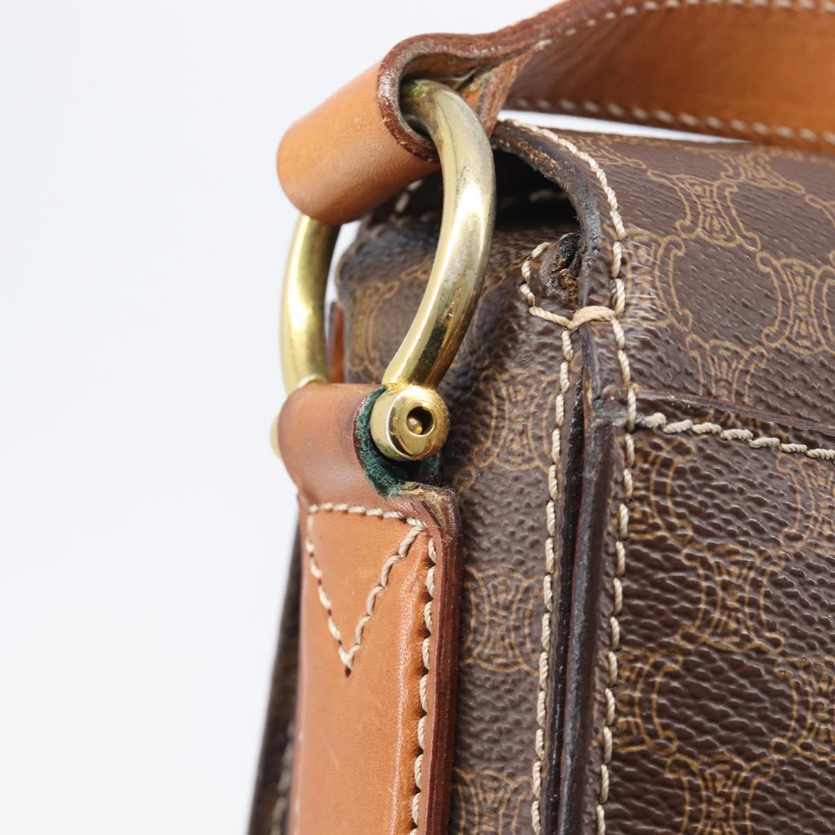 CELINE Macadam Canvas Shoulder Bag PVC Leather Brown Gold Auth 209978A