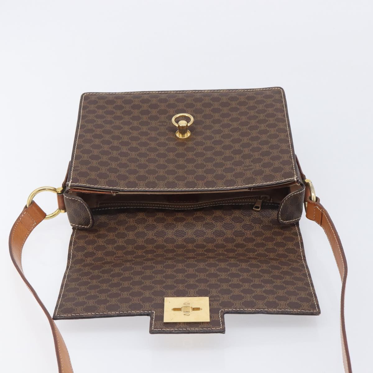 CELINE Macadam Canvas Shoulder Bag PVC Leather Brown Gold Auth 209978A