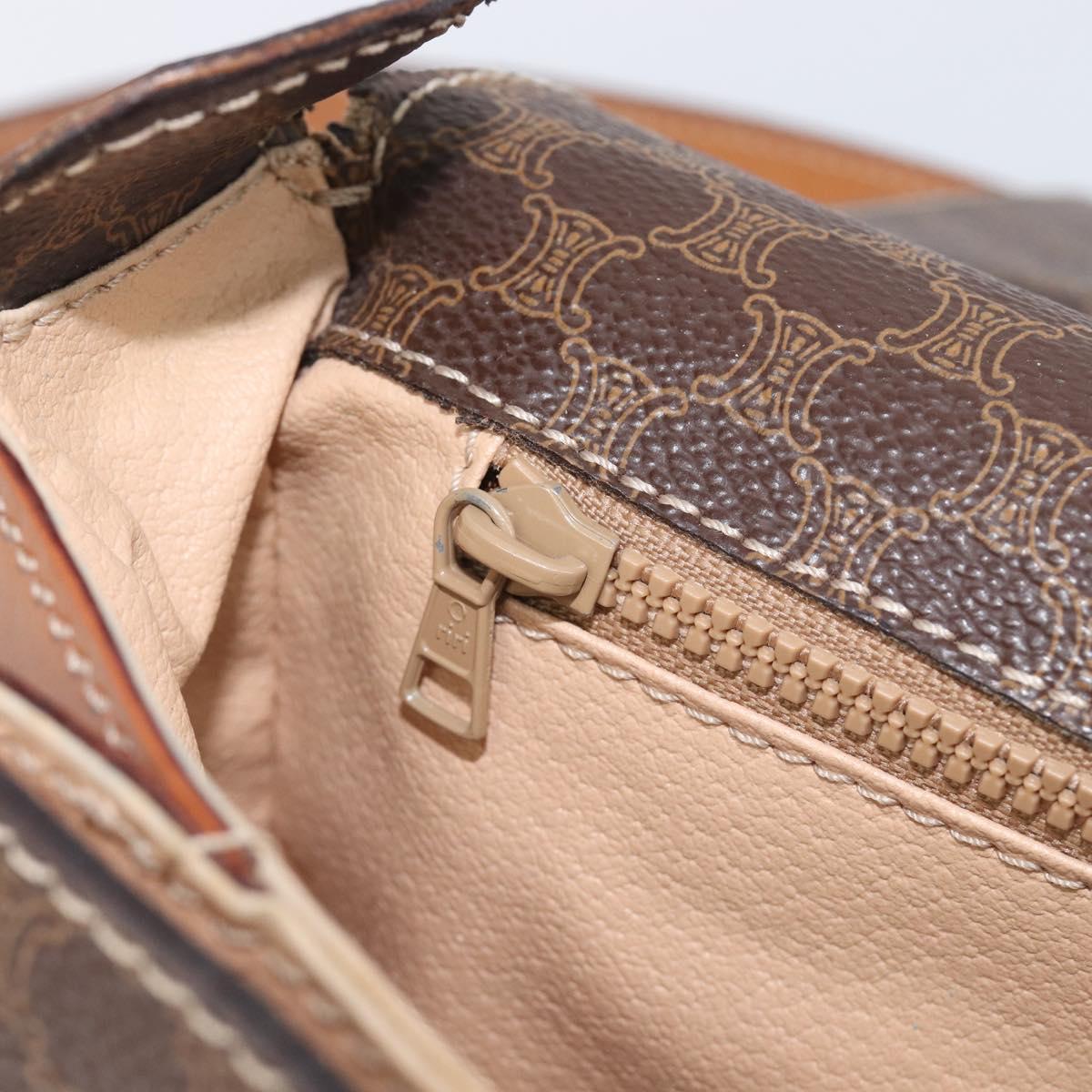 CELINE Macadam Canvas Shoulder Bag PVC Leather Brown Gold Auth 209978A