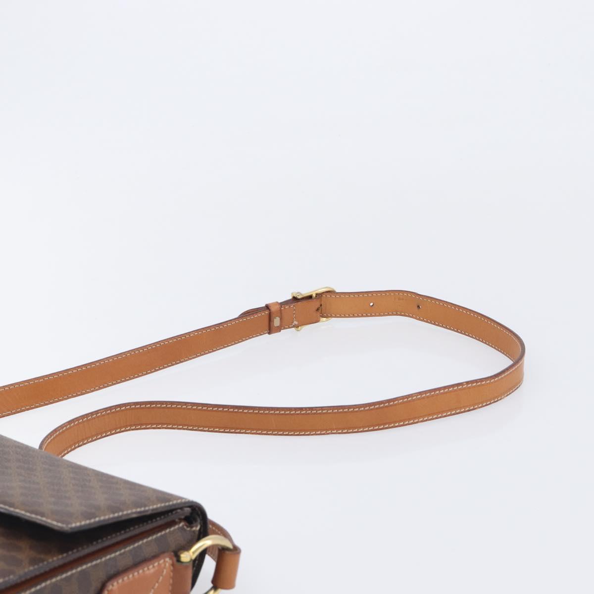 CELINE Macadam Canvas Shoulder Bag PVC Leather Brown Gold Auth 209978A