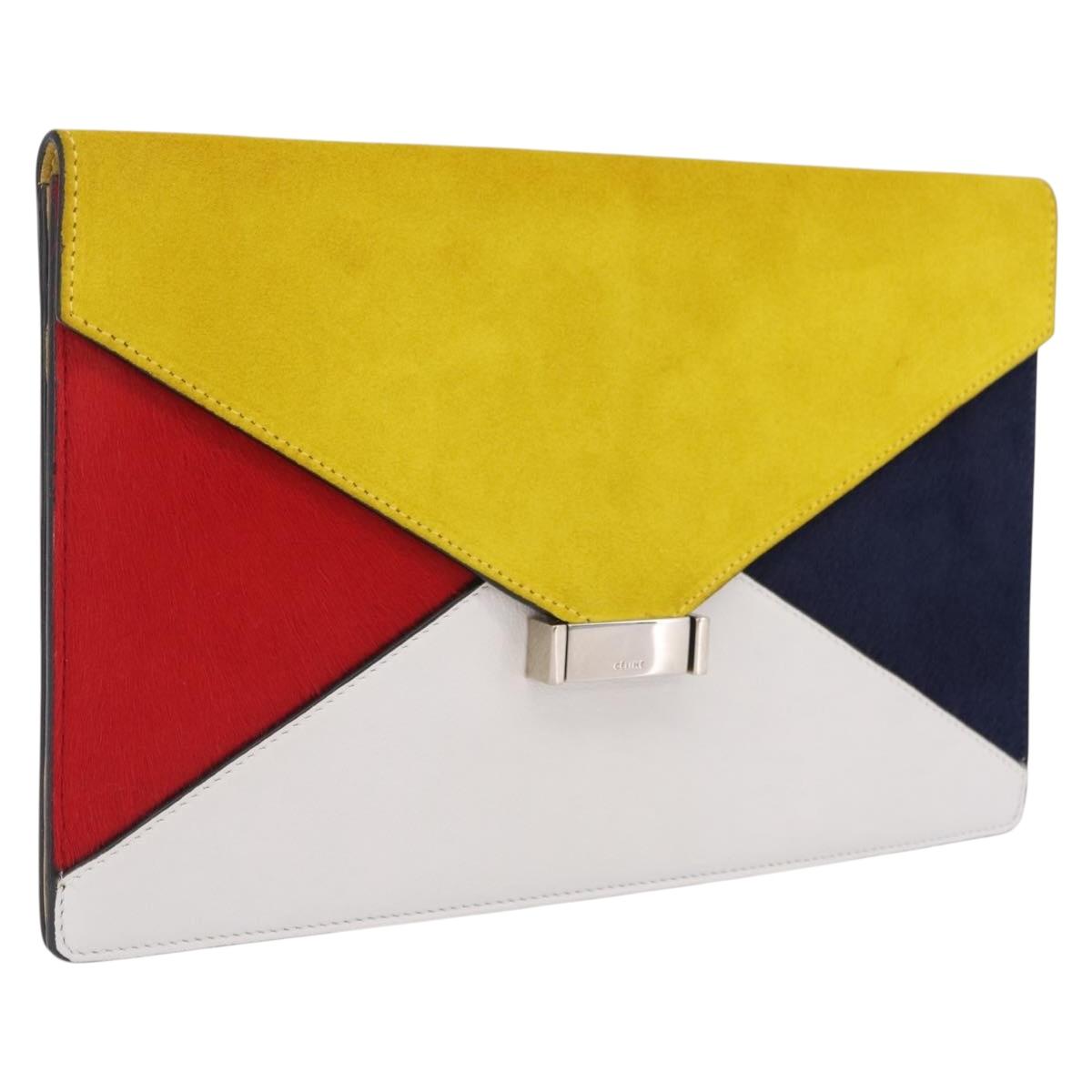 CELINE Clutch Bag Suede Calfskin leather Multicolor Silver Auth 209979A