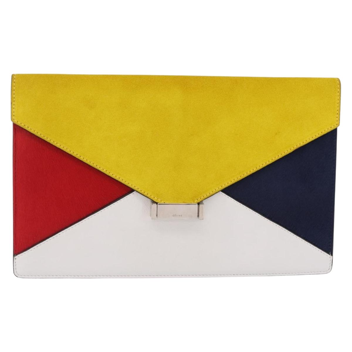 CELINE Clutch Bag Suede Calfskin leather Multicolor Silver Auth 209979A