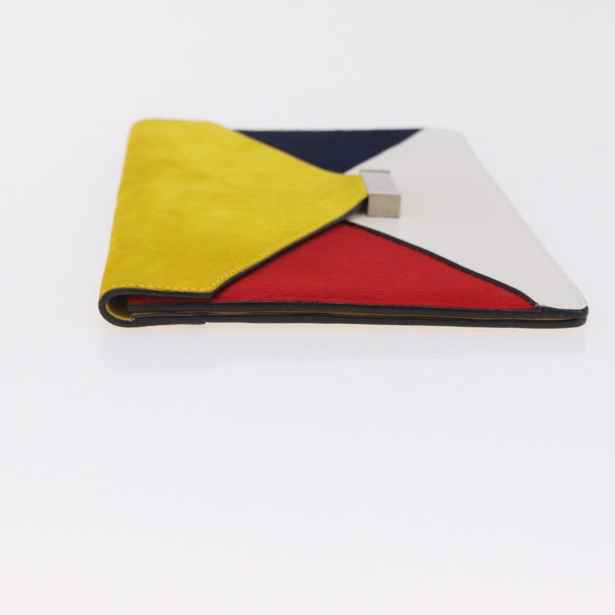 CELINE Clutch Bag Suede Calfskin leather Multicolor Silver Auth 209979A