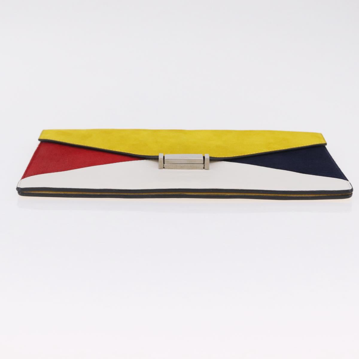 CELINE Clutch Bag Suede Calfskin leather Multicolor Silver Auth 209979A