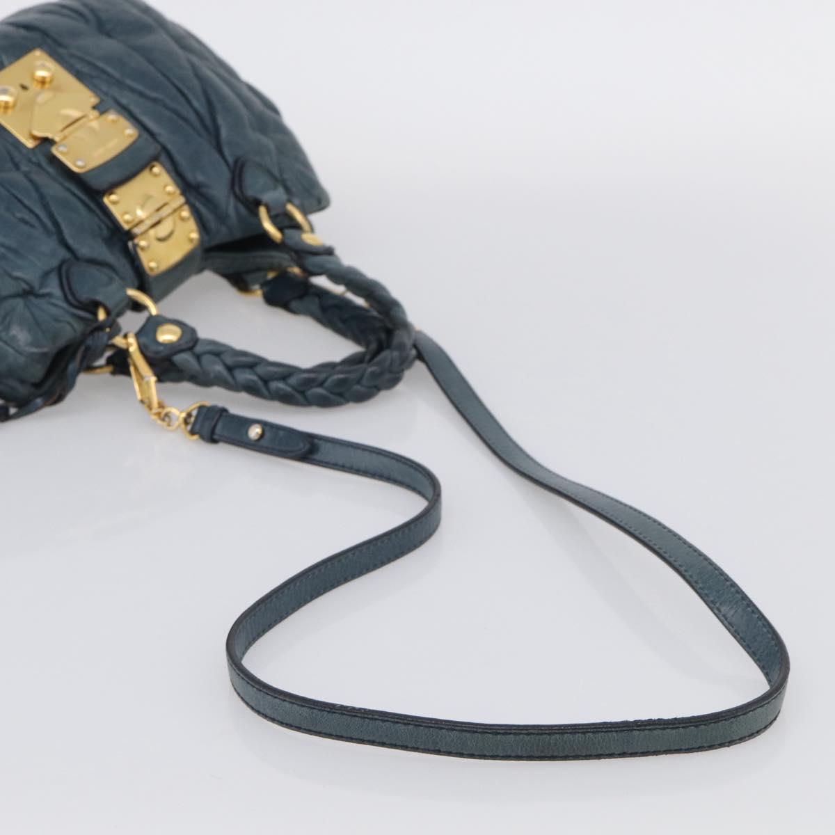 Miu Miu Hand Bag Vitellolux 2way Navy Gold Auth 209982A
