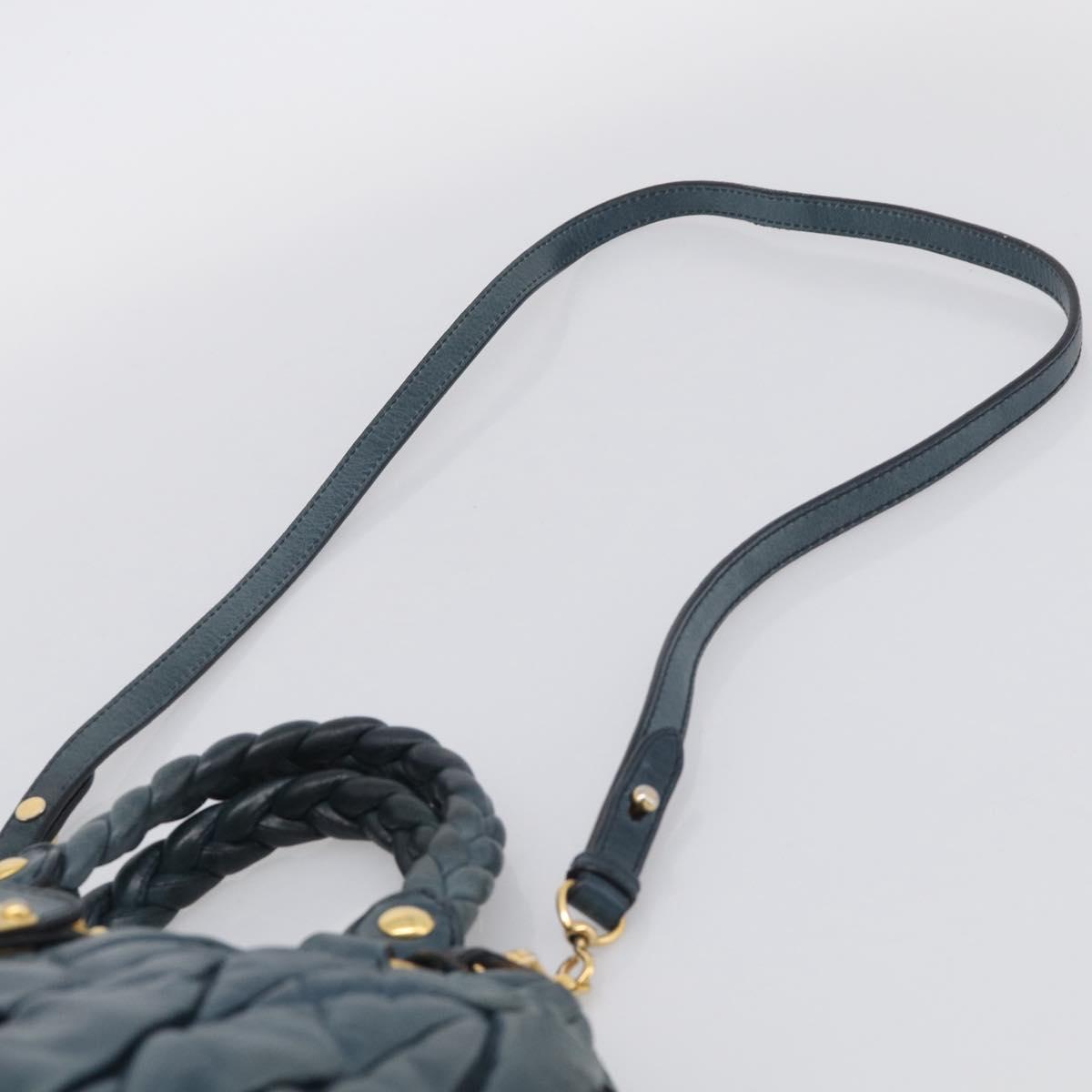 Miu Miu Hand Bag Vitellolux 2way Navy Gold Auth 209982A