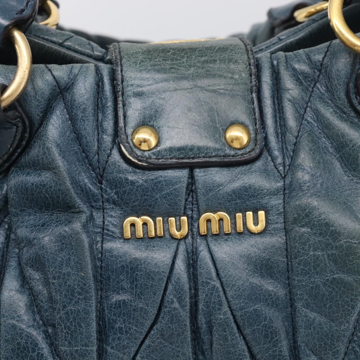 Miu Miu Hand Bag Vitellolux 2way Navy Gold Auth 209982A