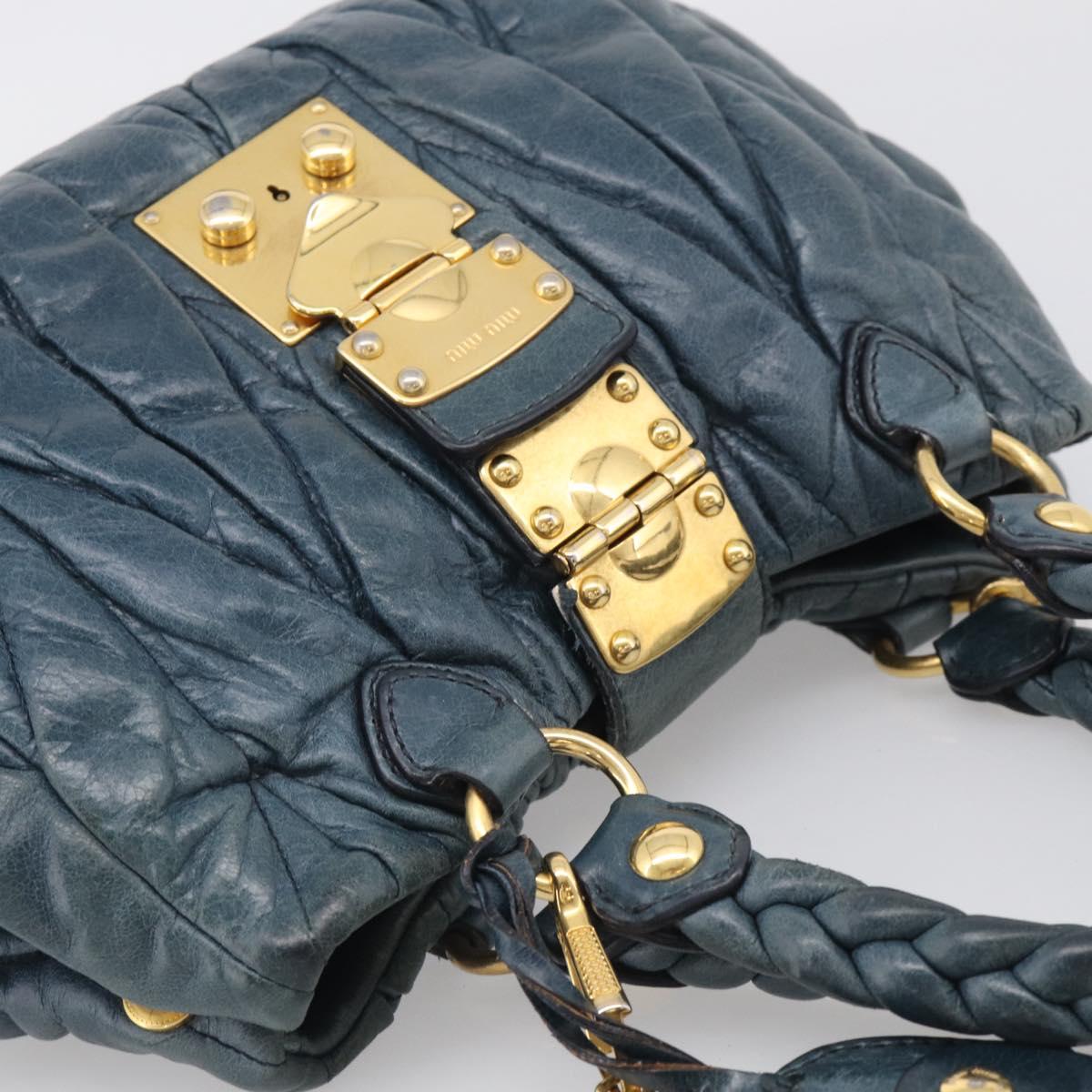 Miu Miu Hand Bag Vitellolux 2way Navy Gold Auth 209982A