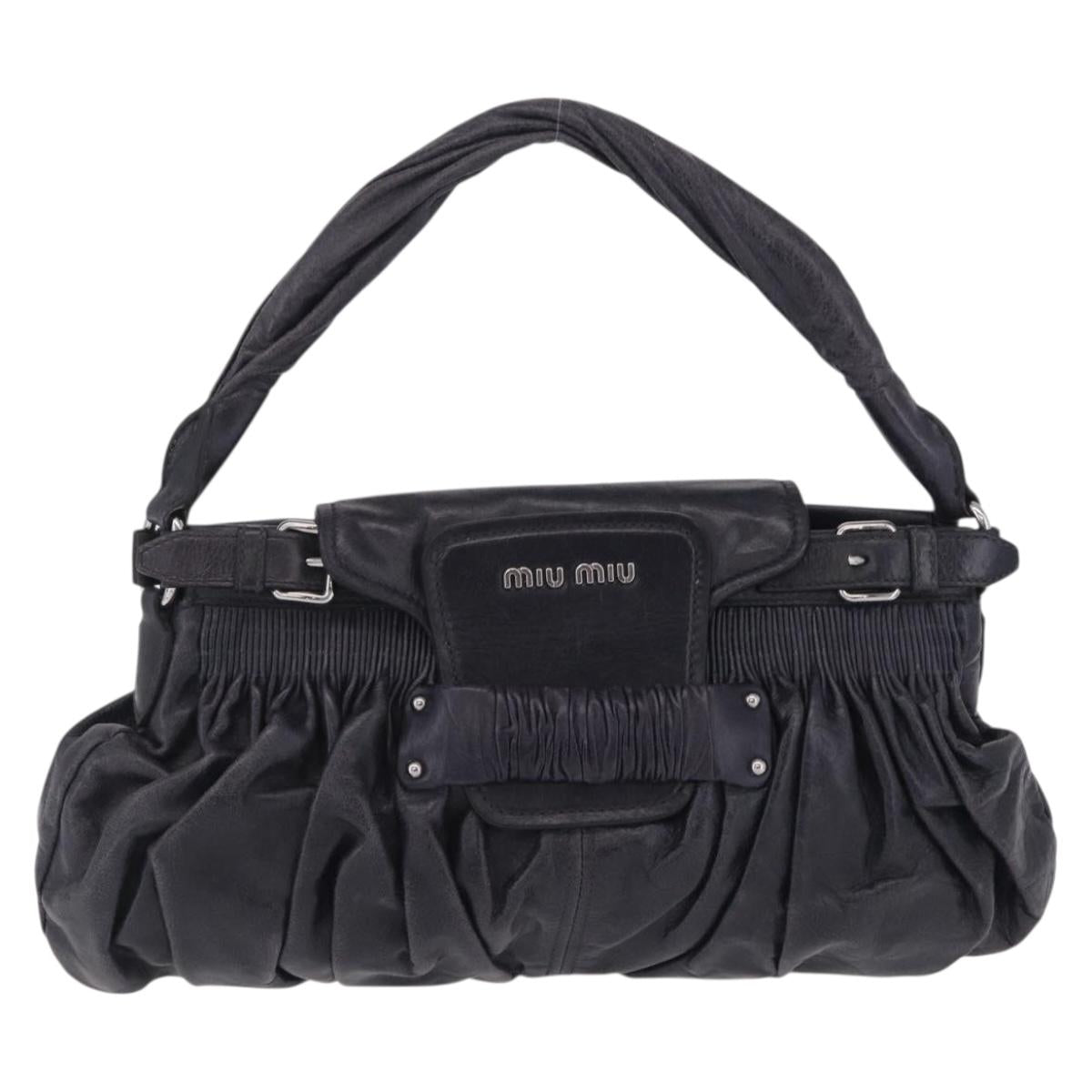 Miu Miu Hand Bag Vitellolux Black Silver Auth 209983A