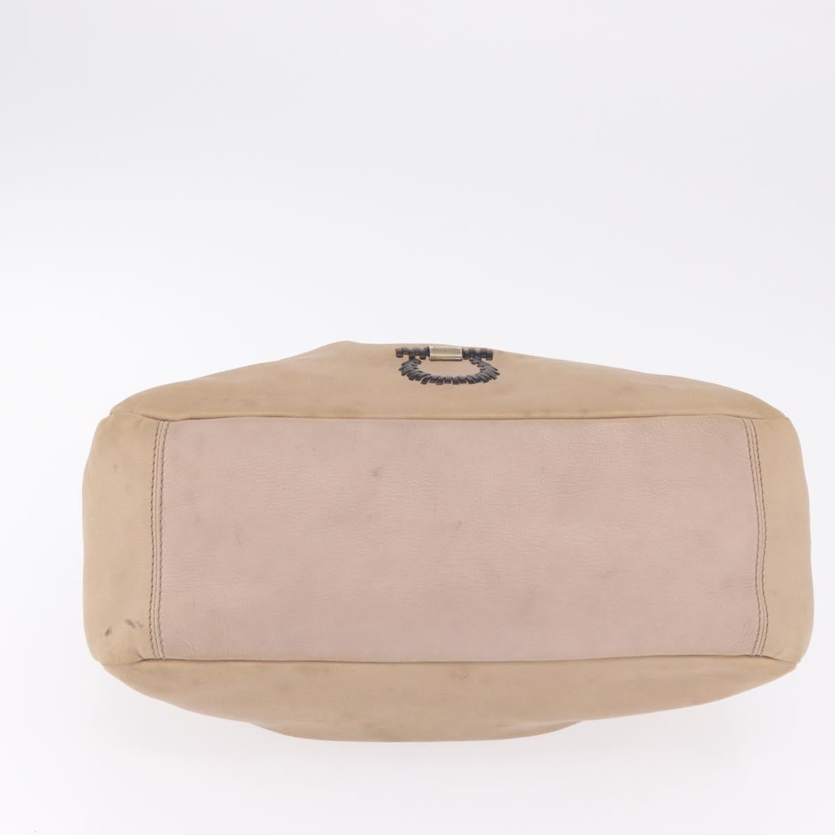 Salvatore Ferragamo Gancini Shoulder Bag Leather Beige Auth 209985