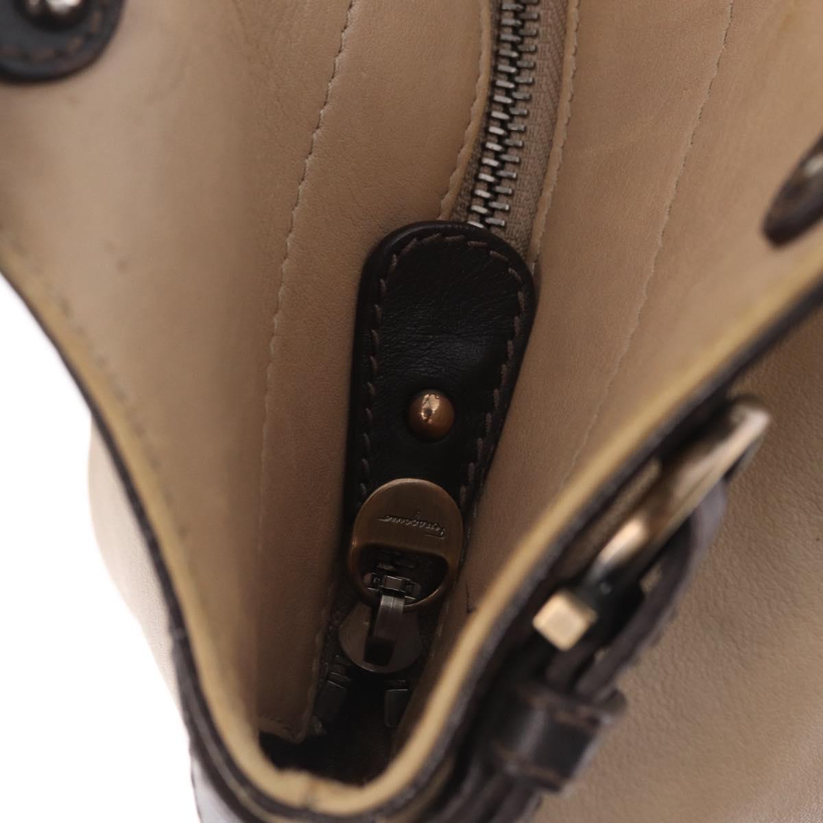 Salvatore Ferragamo Gancini Shoulder Bag Leather Beige Auth 209985