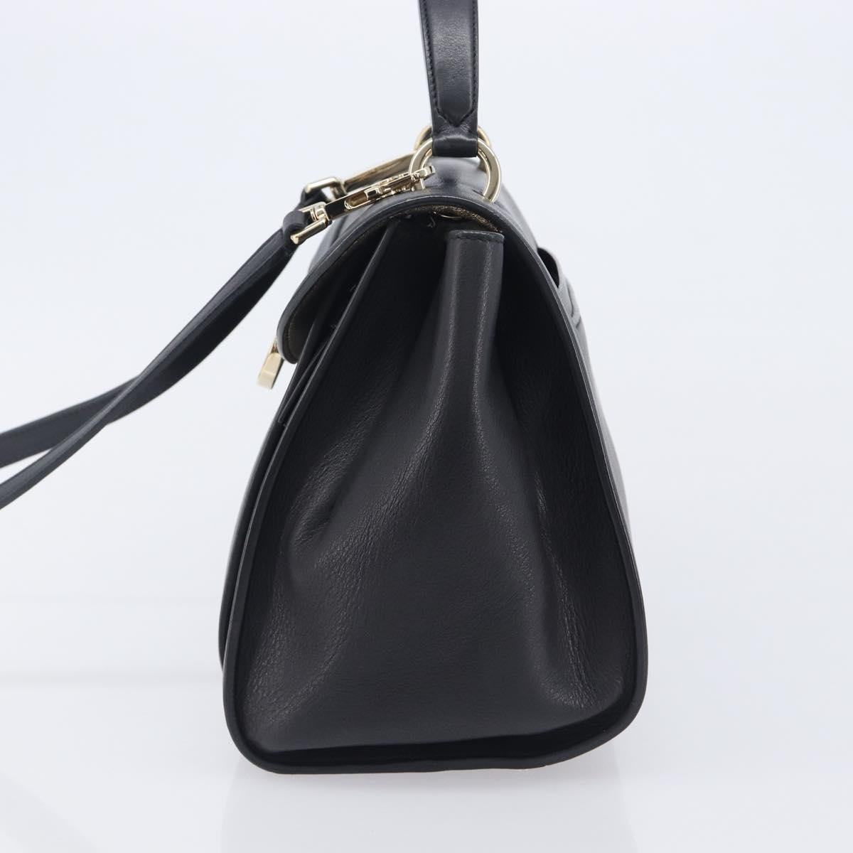 Salvatore Ferragamo Gancini Hand Bag Leather 2way Black Gold Auth 209987A