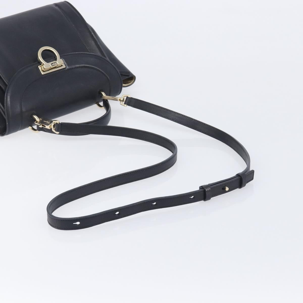 Salvatore Ferragamo Gancini Hand Bag Leather 2way Black Gold Auth 209987A