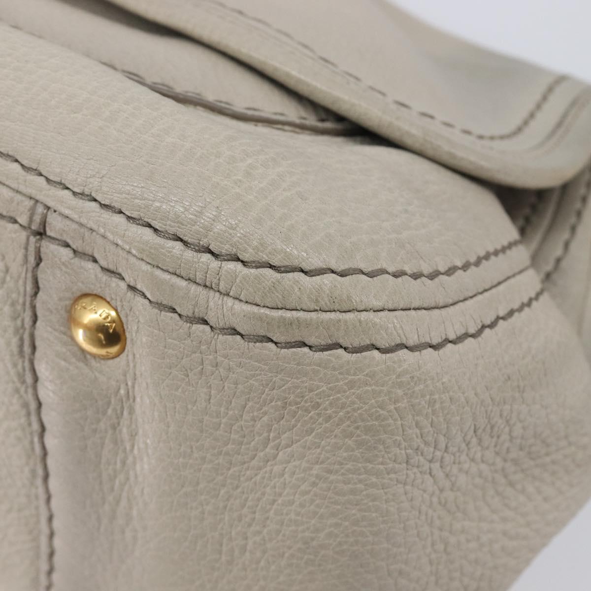 PRADA Chain Shoulder Bag Vittero Dino Leather Beige Gold Auth 209990A