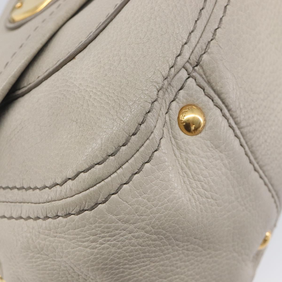 PRADA Chain Shoulder Bag Vittero Dino Leather Beige Gold Auth 209990A