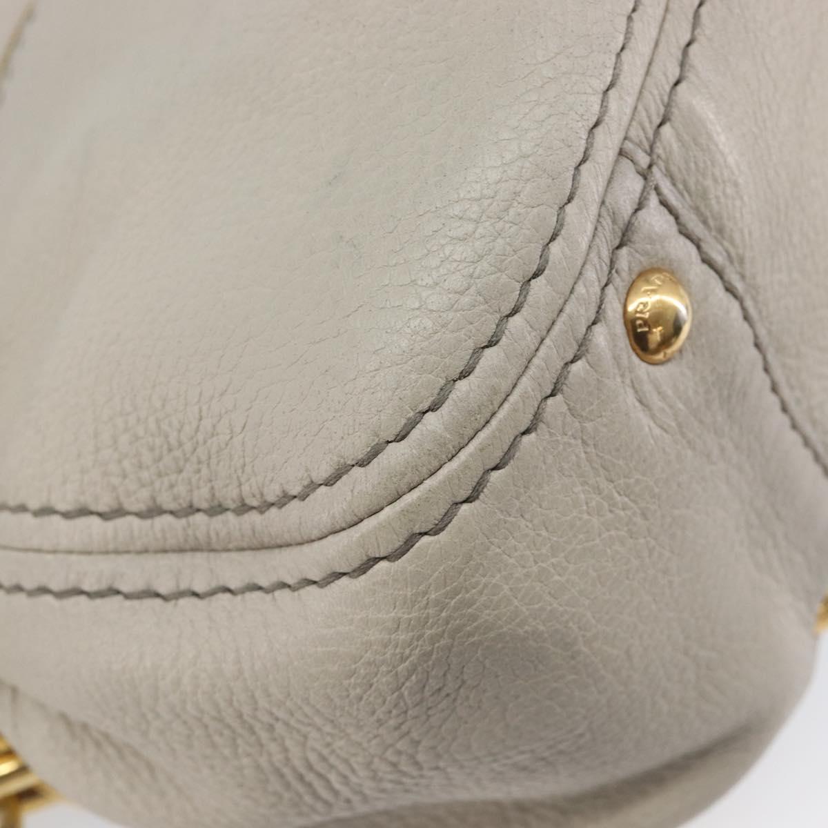 PRADA Chain Shoulder Bag Vittero Dino Leather Beige Gold Auth 209990A