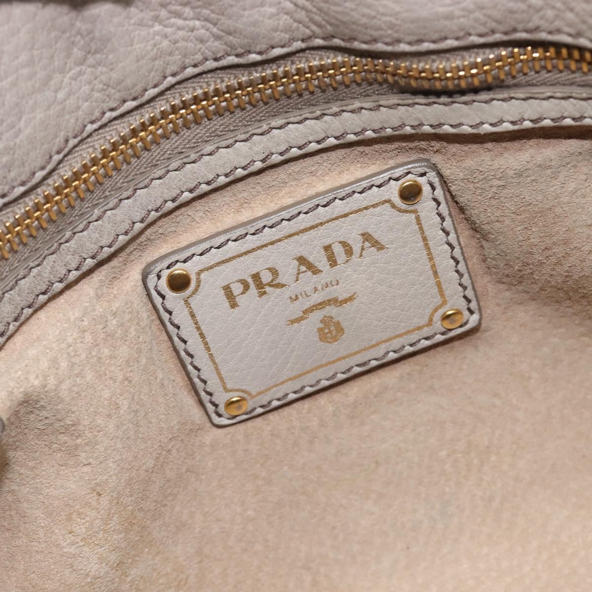 PRADA Chain Shoulder Bag Vittero Dino Leather Beige Gold Auth 209990A