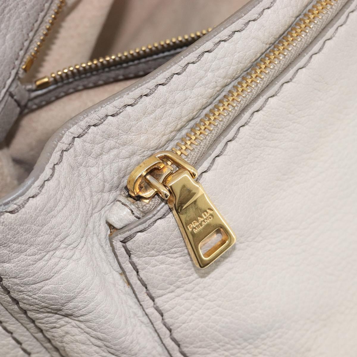 PRADA Chain Shoulder Bag Vittero Dino Leather Beige Gold Auth 209990A