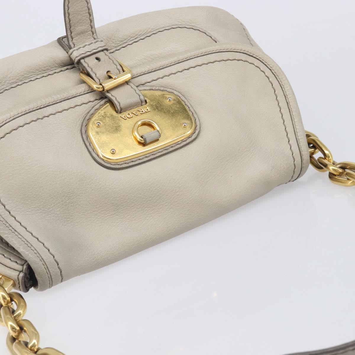 PRADA Chain Shoulder Bag Vittero Dino Leather Beige Gold Auth 209990A