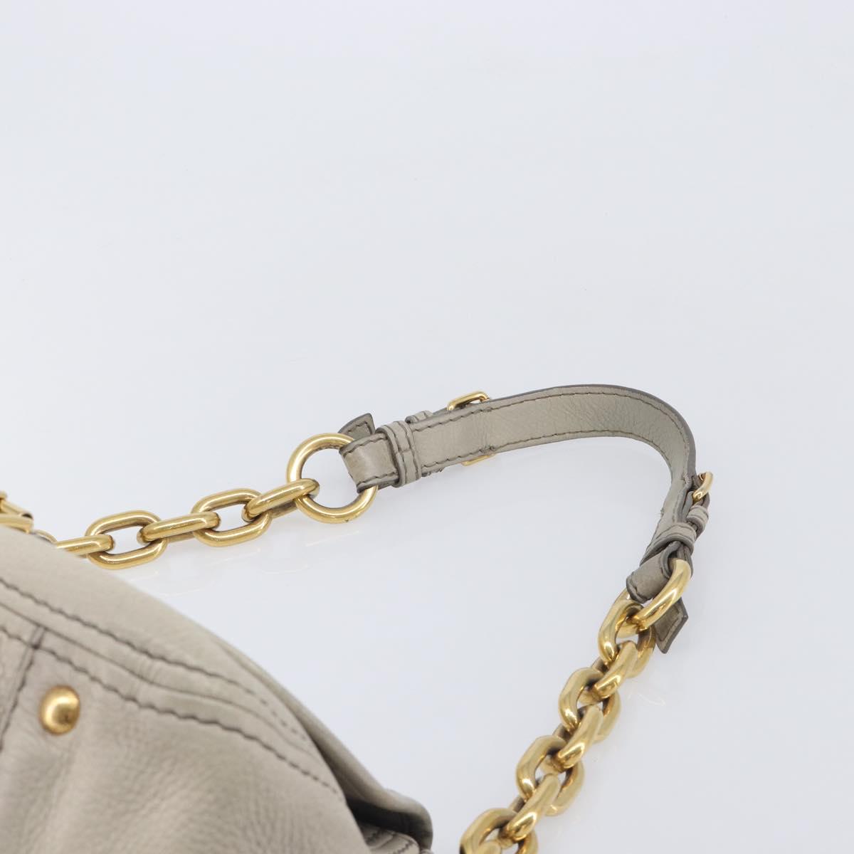 PRADA Chain Shoulder Bag Vittero Dino Leather Beige Gold Auth 209990A