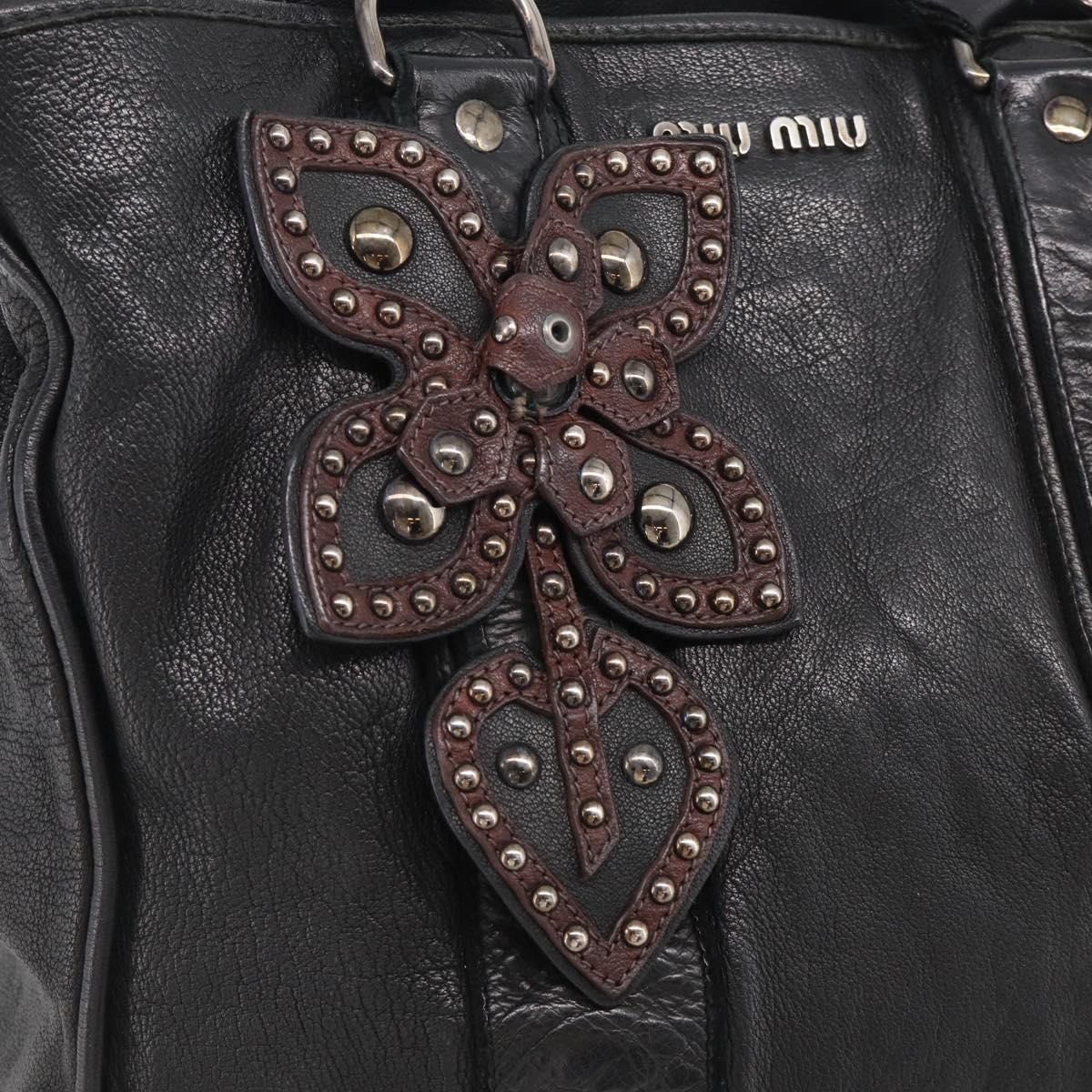 Miu Miu Tote Bag Leather Black Silver Auth 209991V