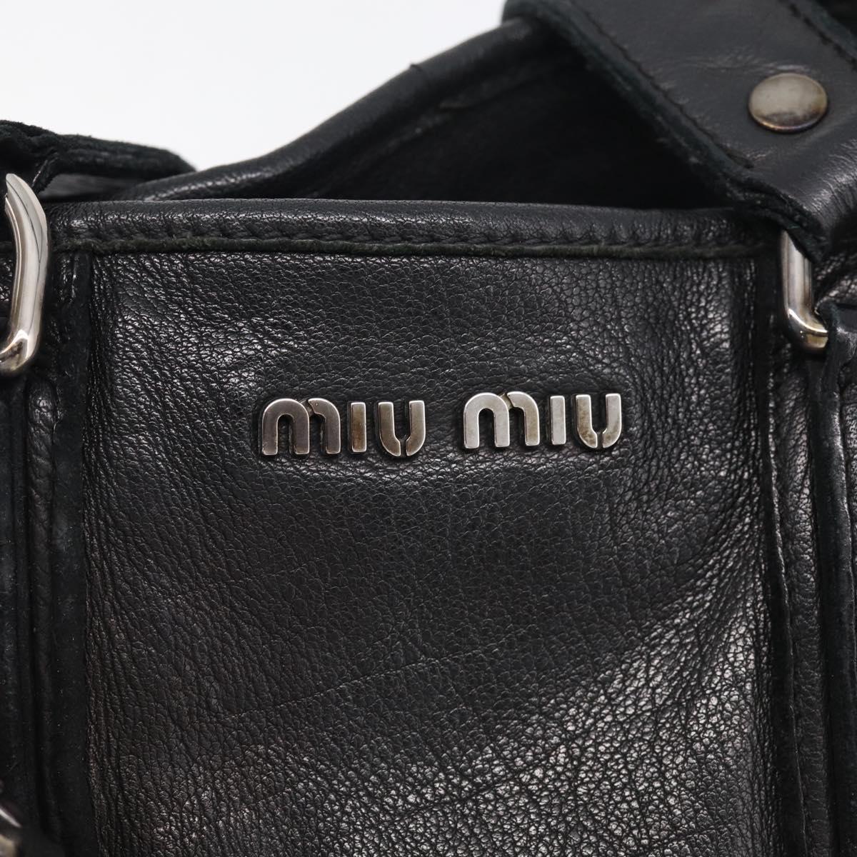 Miu Miu Tote Bag Leather Black Silver Auth 209991V