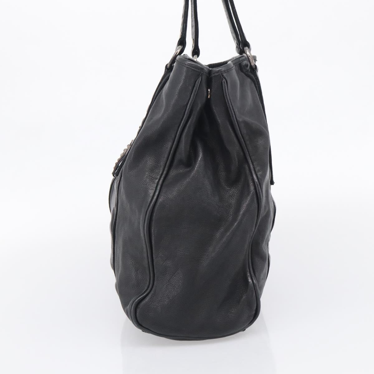 Miu Miu Tote Bag Leather Black Silver Auth 209991V