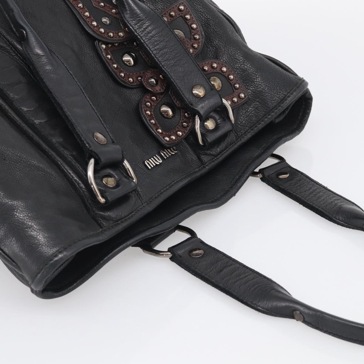 Miu Miu Tote Bag Leather Black Silver Auth 209991V