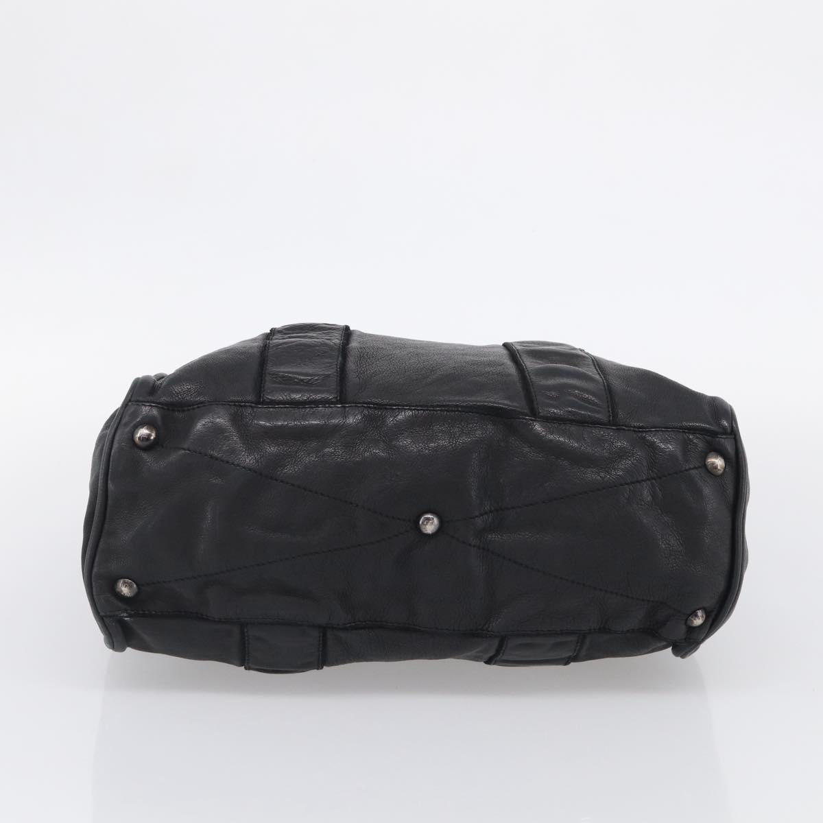 Miu Miu Tote Bag Leather Black Silver Auth 209991V