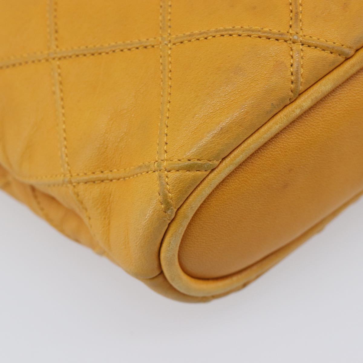 CHANEL Bicolore Chain Shoulder Bag Lamb Skin Yellow Gold CC Auth 209997