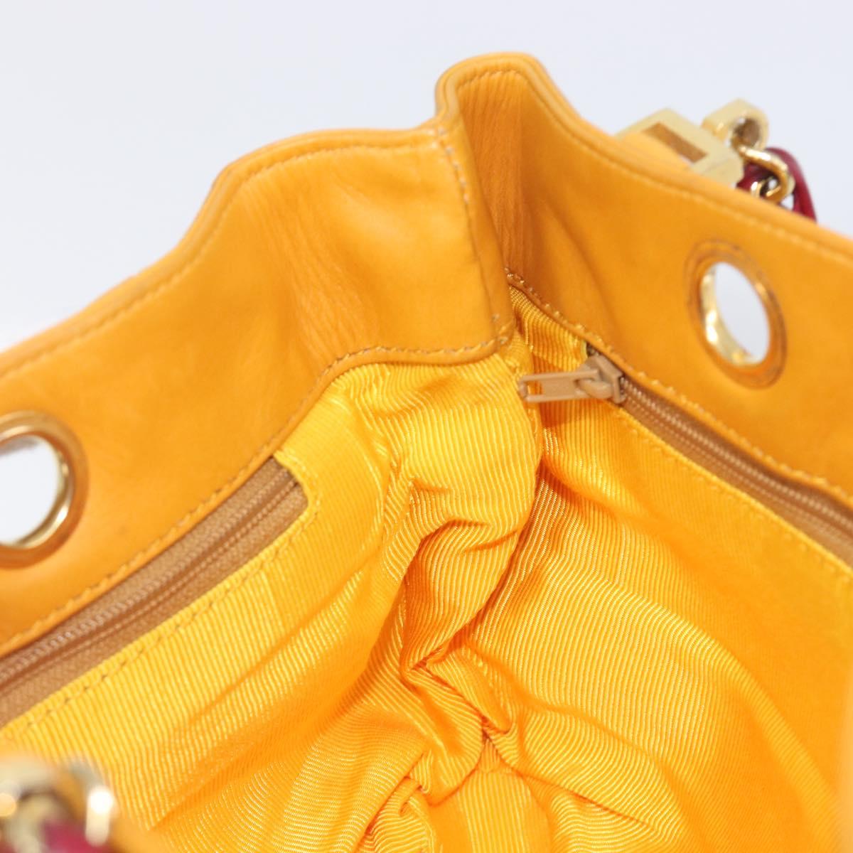 CHANEL Bicolore Chain Shoulder Bag Lamb Skin Yellow Gold CC Auth 209997