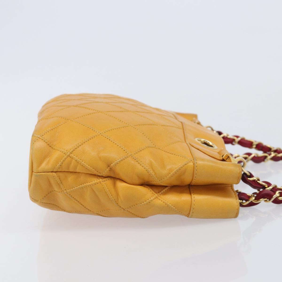 CHANEL Bicolore Chain Shoulder Bag Lamb Skin Yellow Gold CC Auth 209997