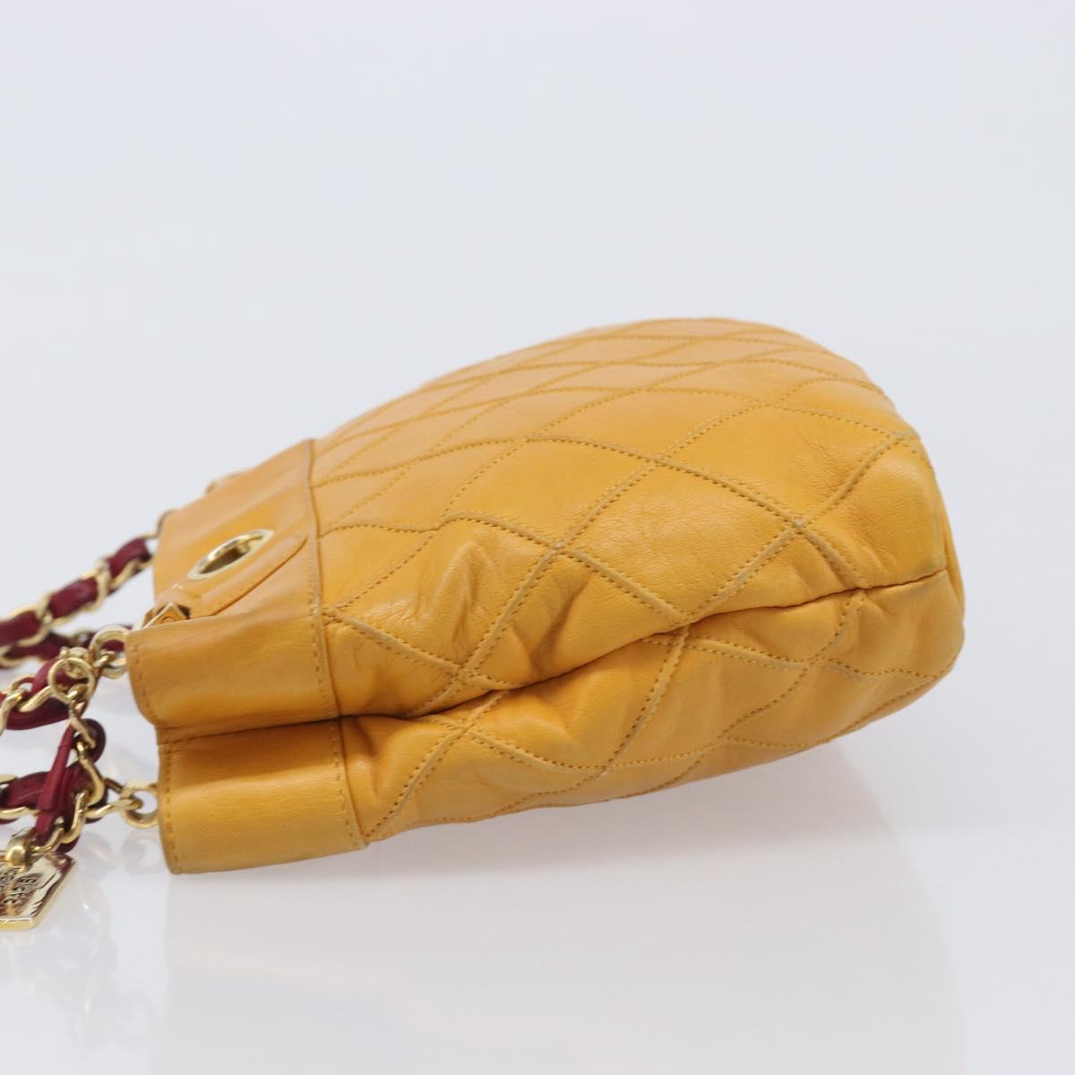 CHANEL Bicolore Chain Shoulder Bag Lamb Skin Yellow Gold CC Auth 209997