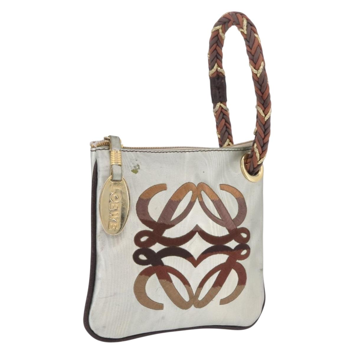LOEWE Hand Bag PVC Canvas Gray Gold Auth 209998