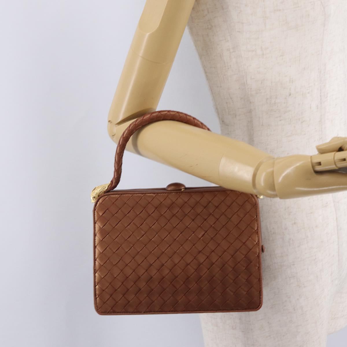 Bottega Veneta INTRECCIATO Hand Bag Leather Bronze Gold Auth 210000V