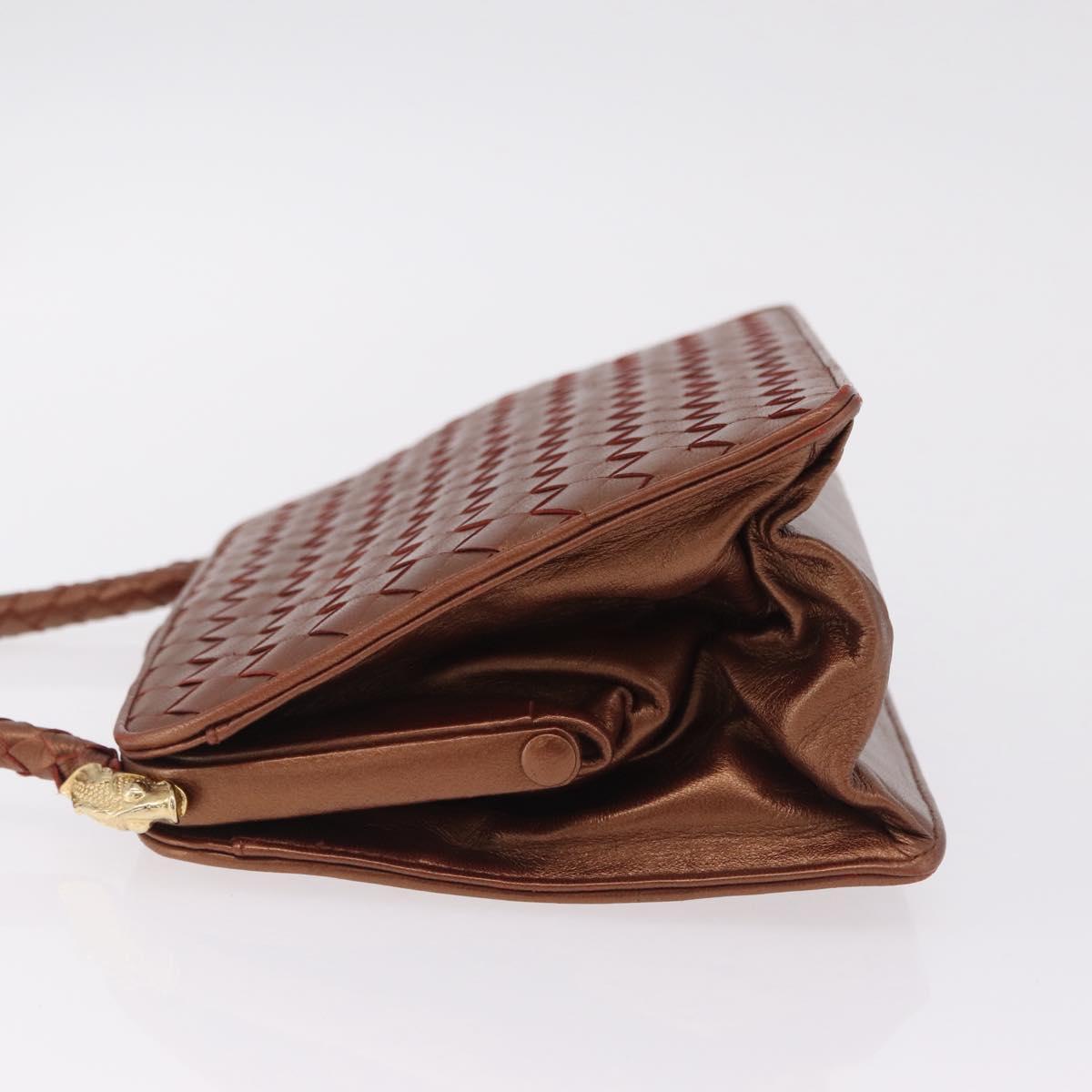 Bottega Veneta INTRECCIATO Hand Bag Leather Bronze Gold Auth 210000V