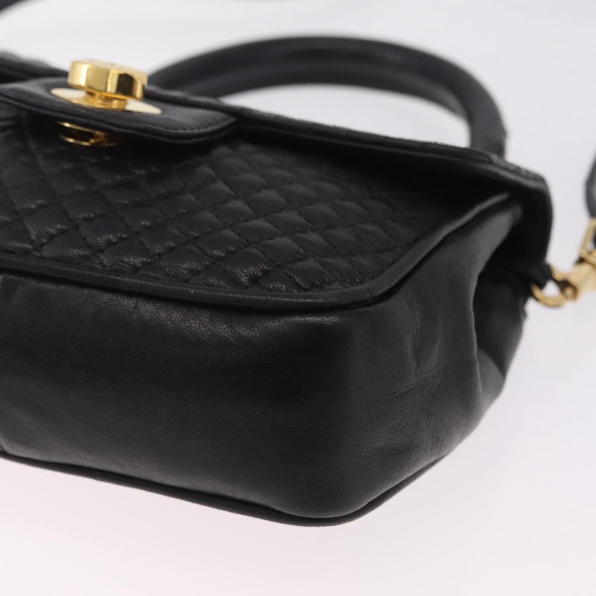 Bally Hand Bag Leather 2way Black Gold Auth 210002