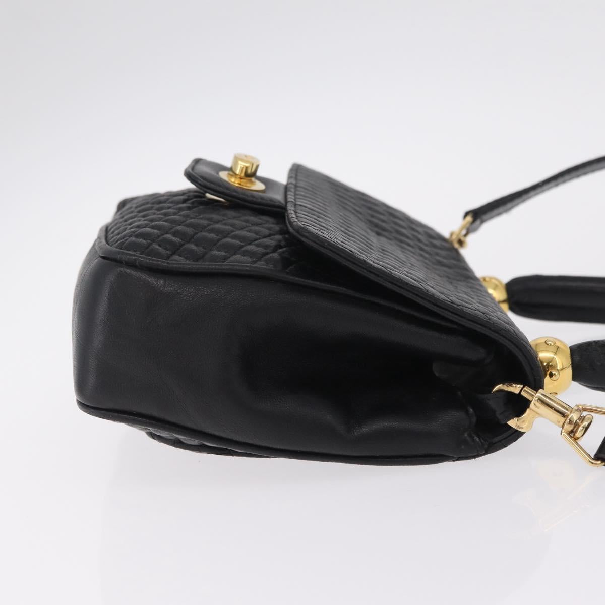 Bally Hand Bag Leather 2way Black Gold Auth 210002