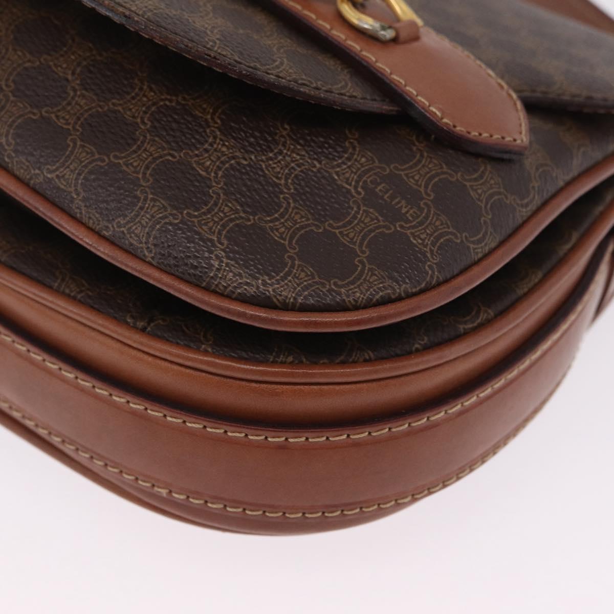 CELINE Macadam Canvas Shoulder Bag PVC Leather Brown Gold Auth 210003