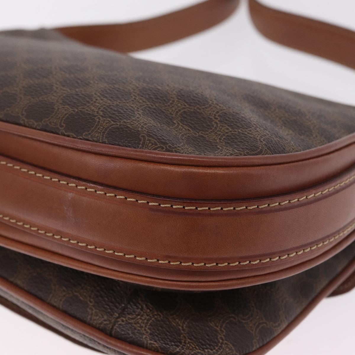 CELINE Macadam Canvas Shoulder Bag PVC Leather Brown Gold Auth 210003