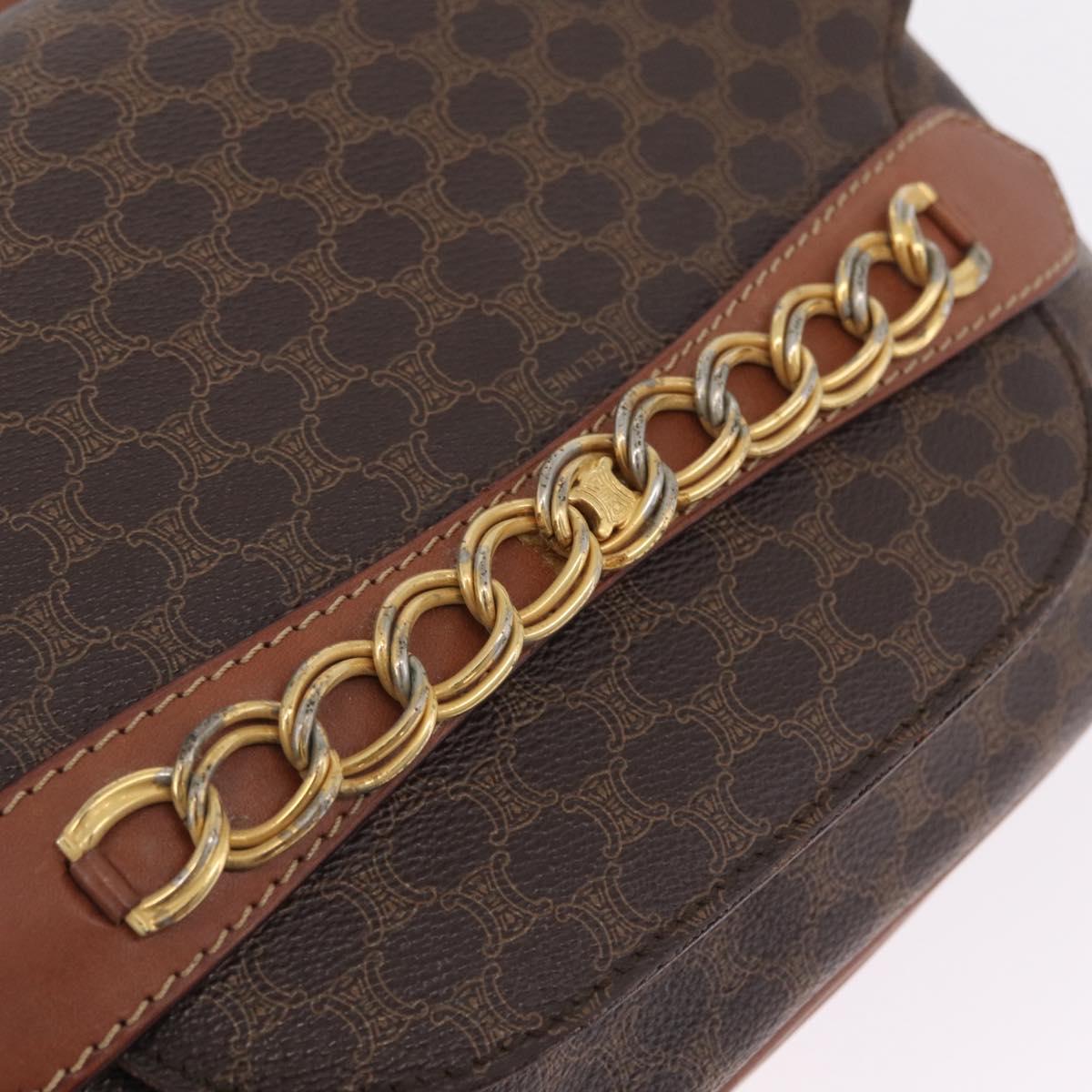 CELINE Macadam Canvas Shoulder Bag PVC Leather Brown Gold Auth 210003
