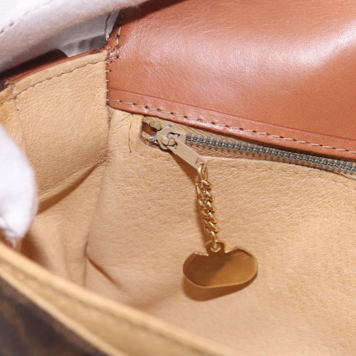 CELINE Macadam Canvas Shoulder Bag PVC Leather Brown Gold Auth 210003