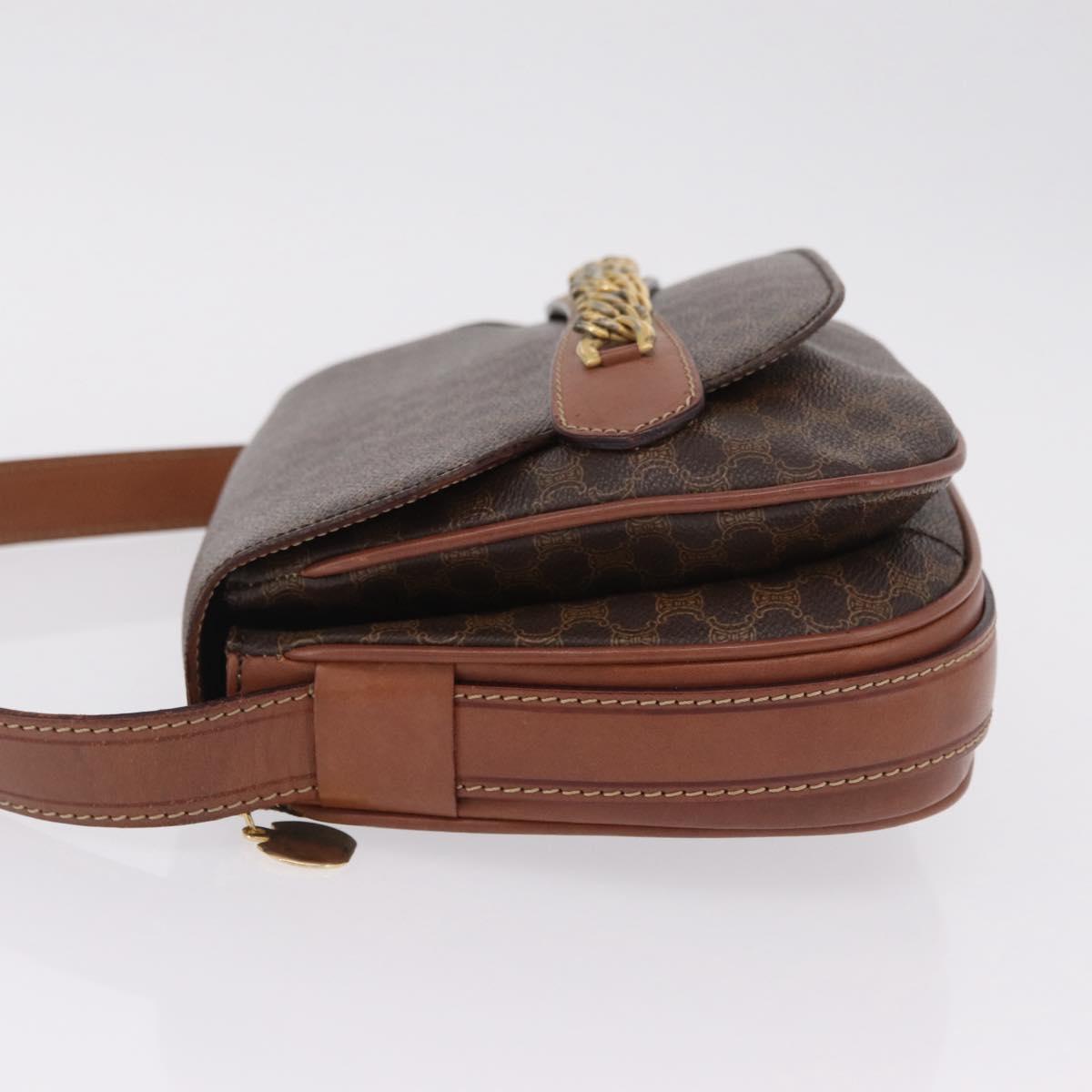 CELINE Macadam Canvas Shoulder Bag PVC Leather Brown Gold Auth 210003