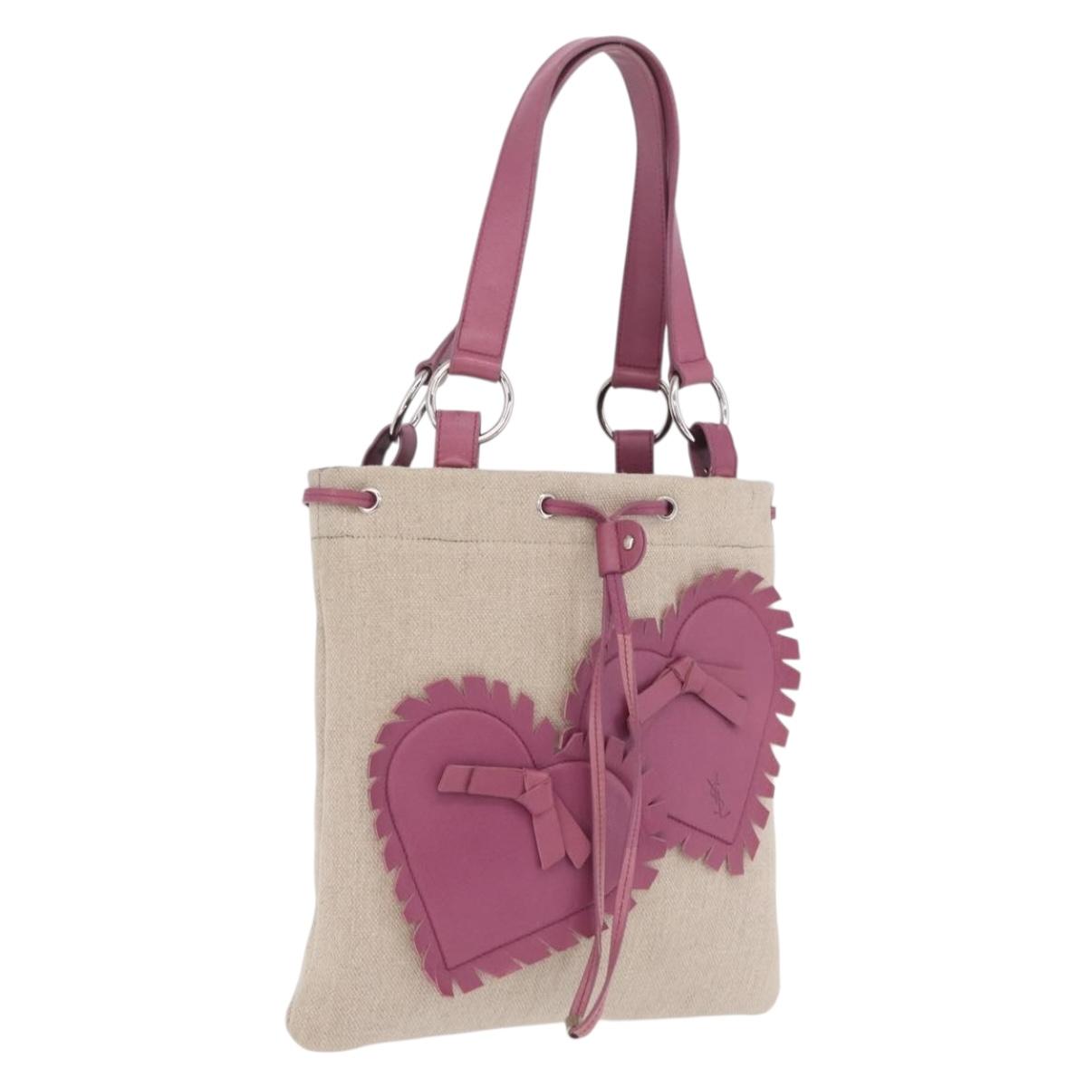 Saint Laurent Kahala Tote Bag Canvas Beige Silver Auth 210004A