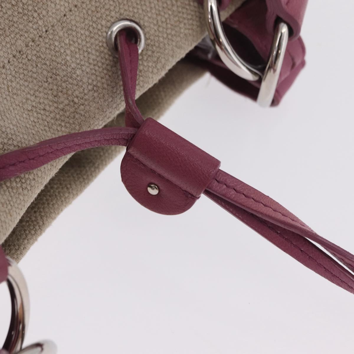 Saint Laurent Kahala Tote Bag Canvas Beige Silver Auth 210004A